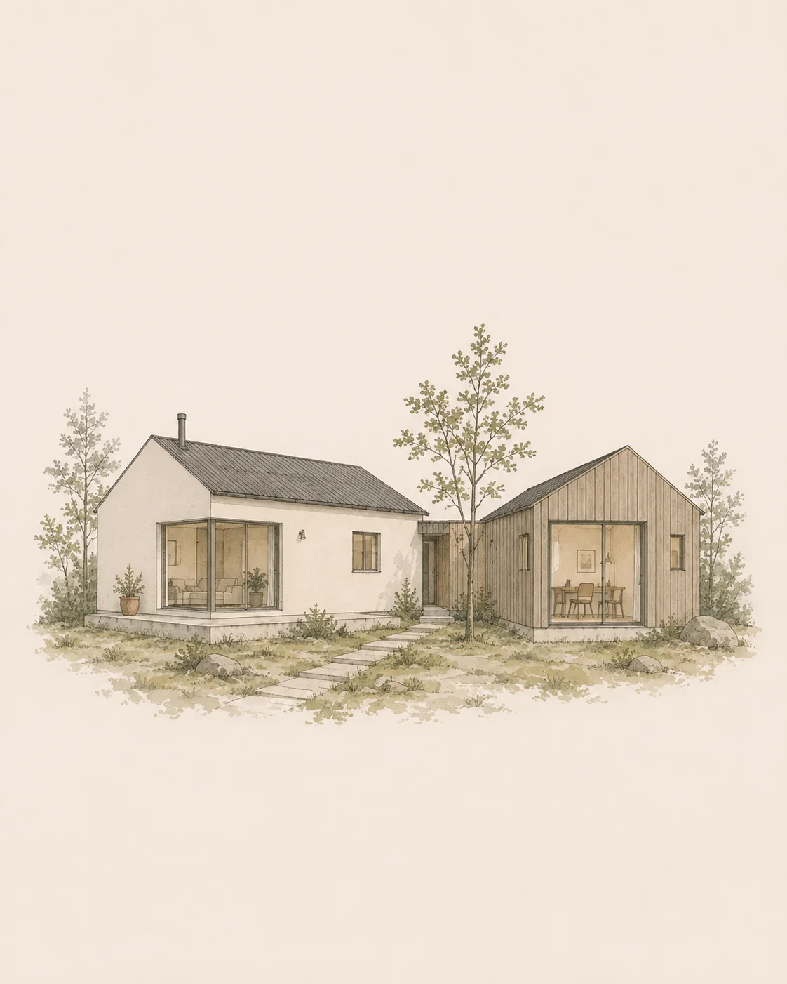 Unidad complementaria LINDE junto a una vivienda existente.